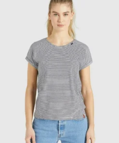 Khujo BABSI - Camiseta Estampada - Schwarz Weiß Gestreift, Mujer