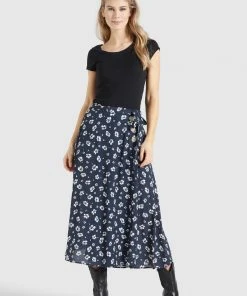 Khujo HEPKE - Falda Acampanada - Blau-weiß Geblümt, Mujer