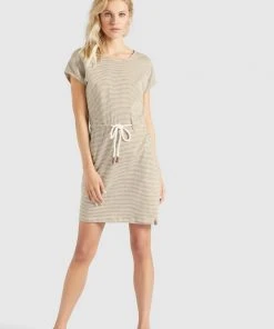 Khujo ANNEMARIE - Vestido Ligero - Weiß-ocker Gestreift, Mujer -KHUJO Tienda 61464aebc95e4ebea1b09b217e5db257