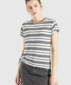 Khujo MATAMA - Camiseta Estampada - Naturweiß-dunkelblau Gestreift, Mujer