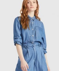 Khujo ESAIA - Camisa - Denim Blue, Mujer