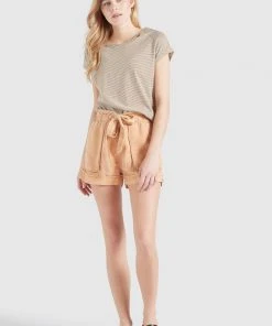 Khujo BABSI - Camiseta Estampada - Weiß Ocker Gestreift, Mujer -KHUJO Tienda 8893a943c8a640e5ab1a2baac5bdbbc4