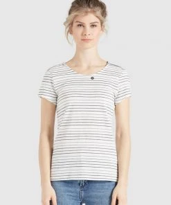 Khujo RAFAELA - Camiseta Estampada - Weiß-schwarz Gestreift, Mujer