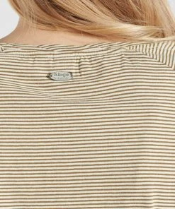 Khujo BABSI - Camiseta Estampada - Weiß Ocker Gestreift, Mujer -KHUJO Tienda d9a1b076b2994c0a979be53cce609f51