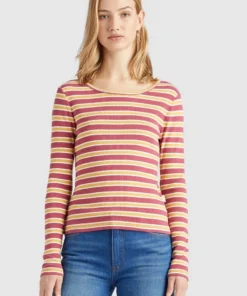 Khujo SICHUAN - Camiseta De Manga Larga - Rosa-ocker Gestreift, Mujer